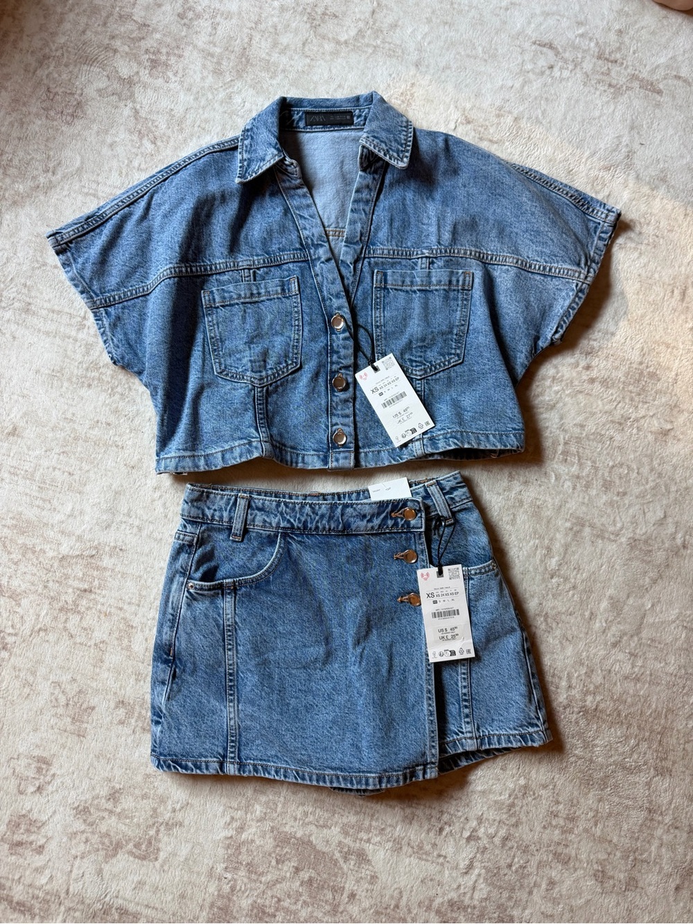Zara Denim Shirt and Skort Set